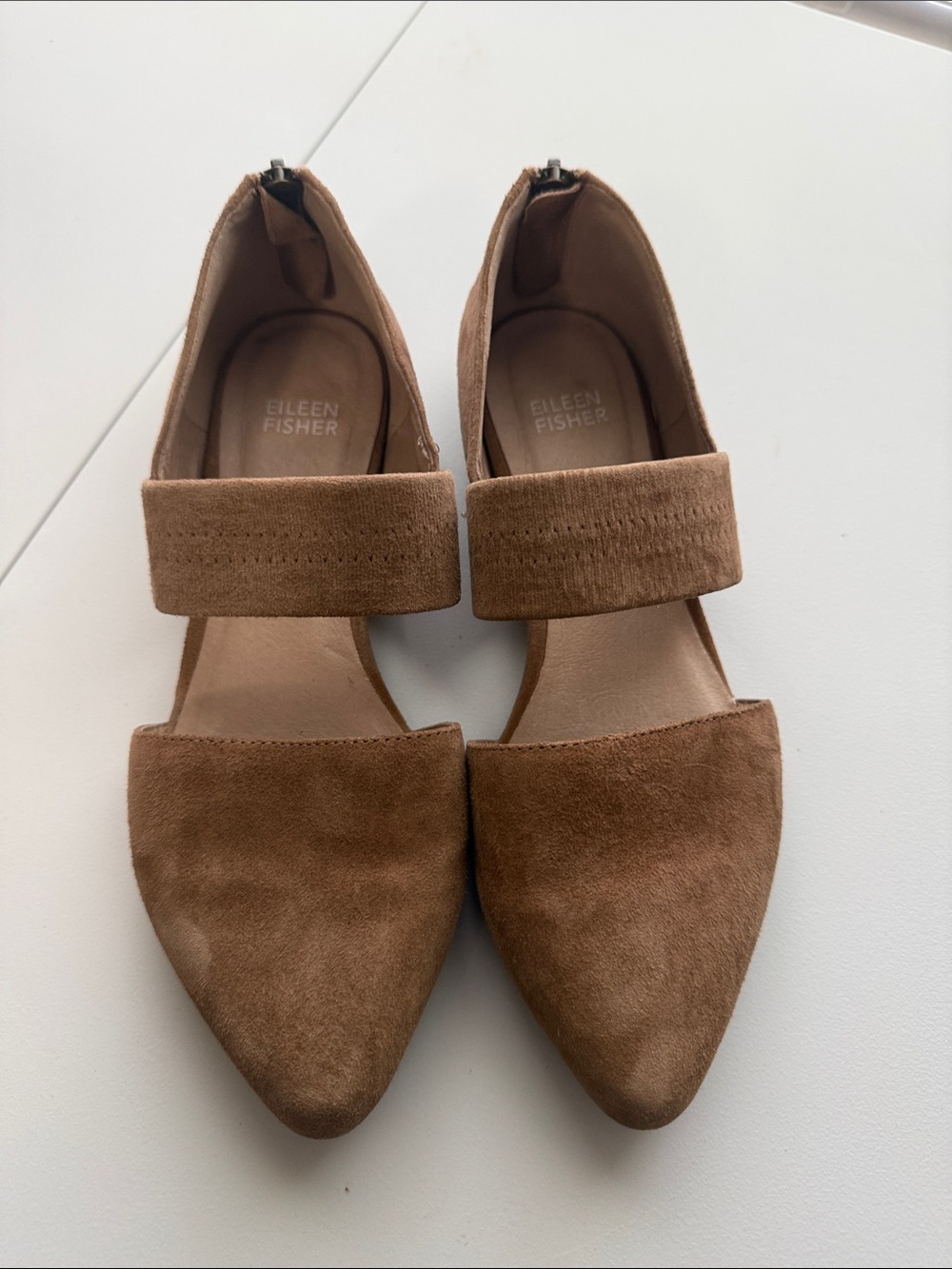 Eileen Fisher Suede Pointed Mary Jane Flats in Brown